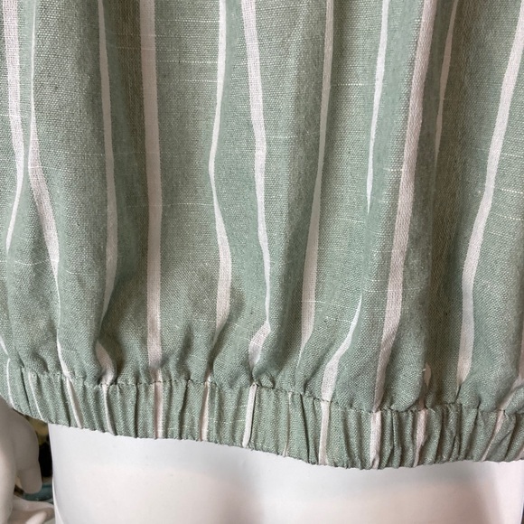 Altar'd State Button Up Down Green White Striped Crop Top Tie XL XLarge collared - Picture 8 of 10